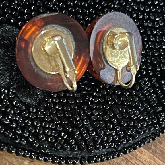 Vintage 1950 Round Completely Translucent Orange Earrings Acrylic Look excellent - Picture 5 of 6